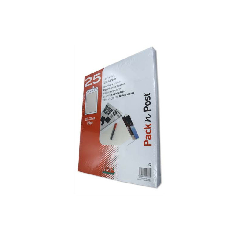 GPV Paquet de 25 pochettes vélin Blanc dos carton format 24 120g auto-adhésives 571