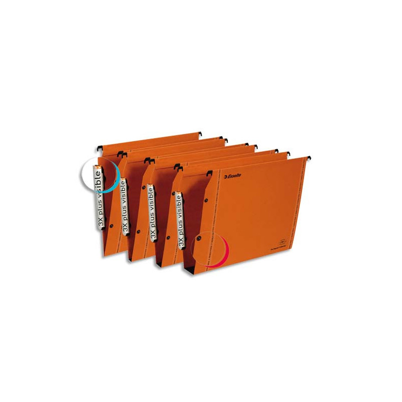 ESSELTE Boîte de 25 dossiers suspendus LMG ARMOIRE en kraft 240g. Fond 50, bouton-pression. Orange