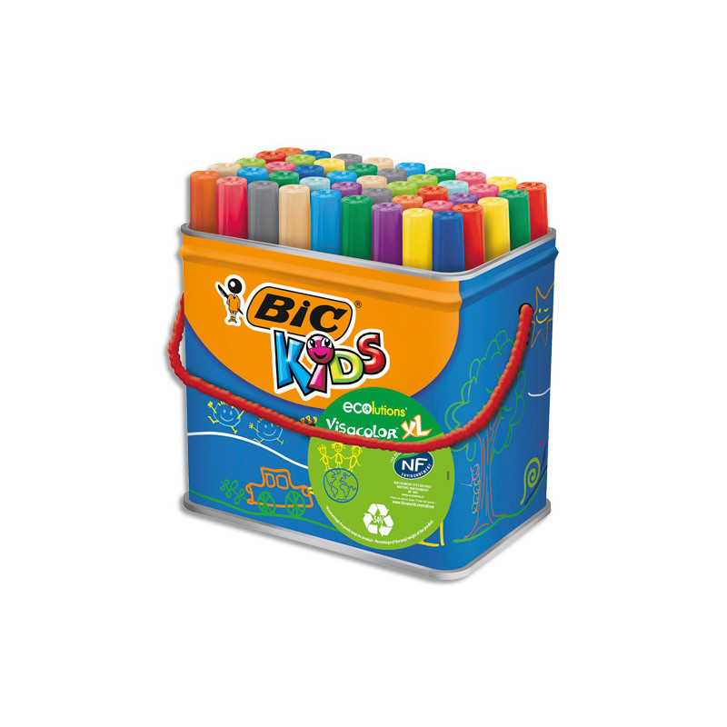 BIC Kids Visacolor XL Feutres de Coloriage à Pointe Large - Couleurs Assorties, Pot de 48