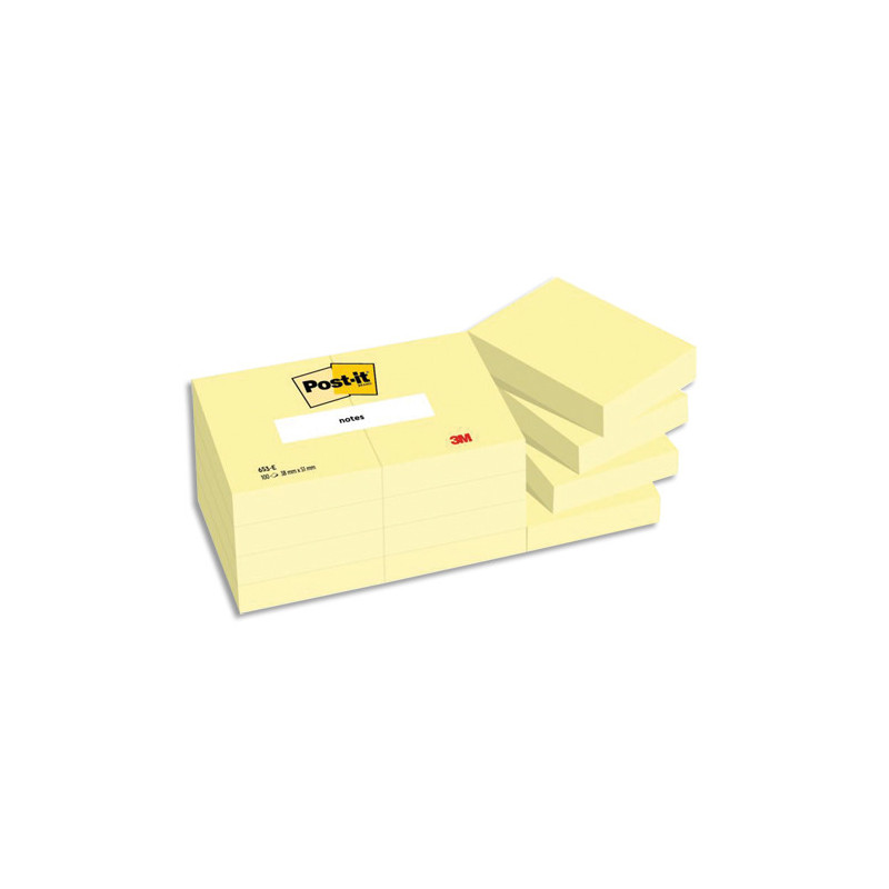 POST-IT Lot de 12 blocs repositionnables de 100 feuilles 38 x 51 mm Jaune 653E