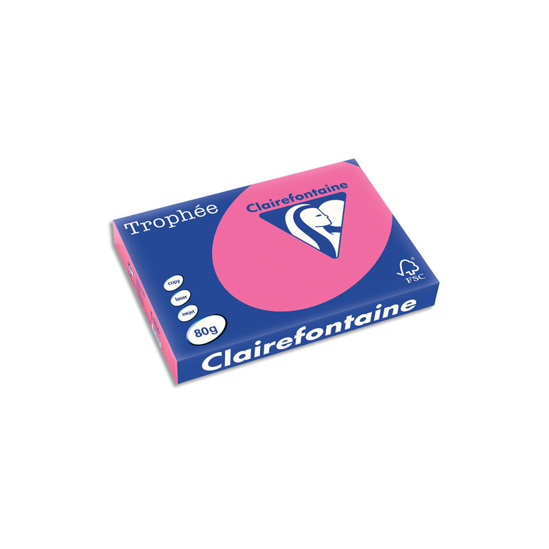 CLAIREFONTAINE Ramette de 500 feuilles papier couleur TROPHEE 80 grammes format A3 Rose Fuchsia 1898