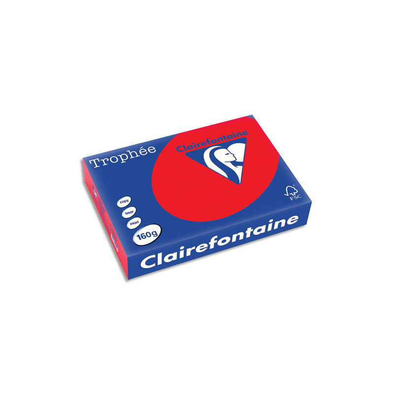 CLAIREFONTAINE Ramette de 250 feuilles papier couleur TROPHEE 160 grammes format A4 Rouge corail 1004