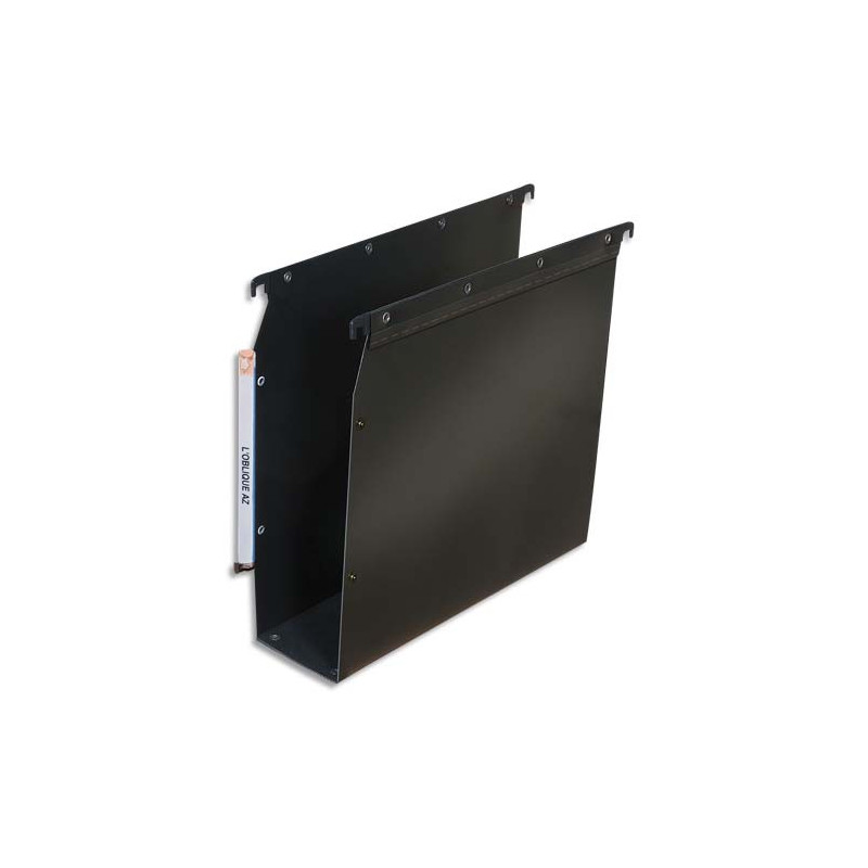 OBLIQUE AZ Paquet de 10 dossiers suspendus ARMOIRE en polypro opaque 5/10e.Fond 80, bouton-pression. Noir