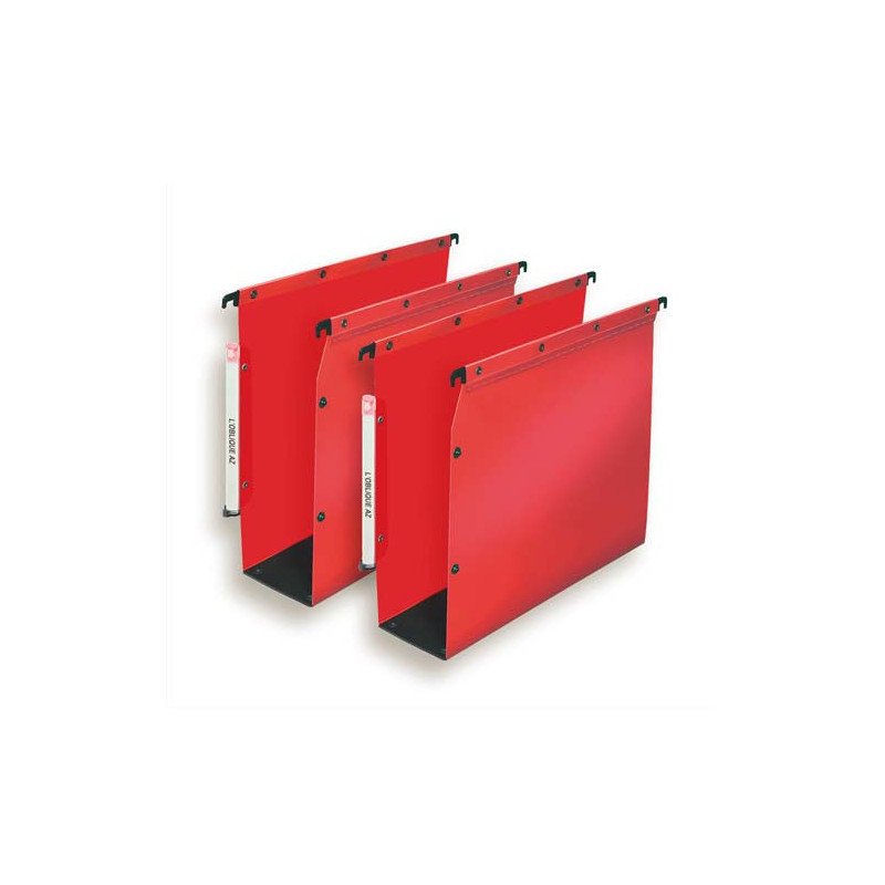 OBLIQUE AZ Paquet de 10 dossiers suspendus ARMOIRE en polypro opaque 5/10e.Fond 80, bouton-pression.Rouge