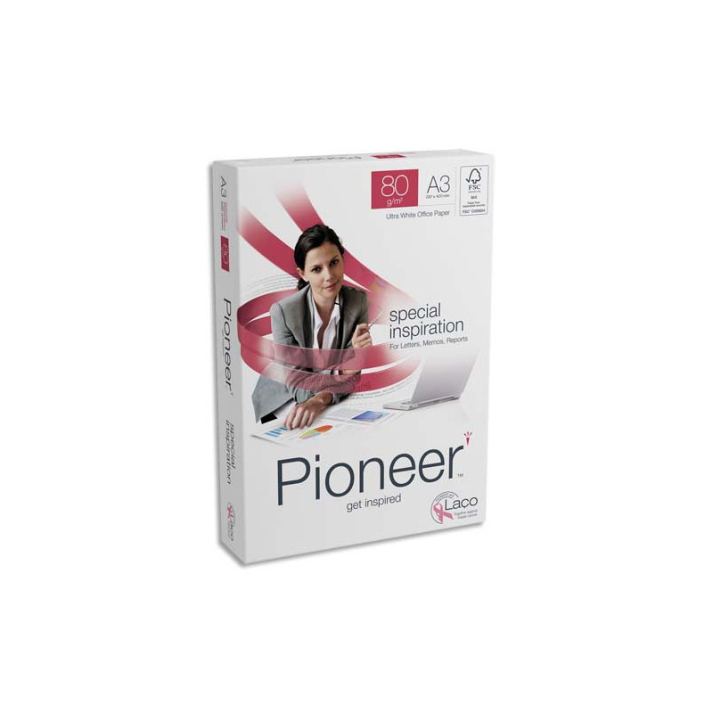 ANTALIS Ramette de 500 feuilles PIONEER A3 80g, papier sans chlore extra Blanc CIE 172 393236