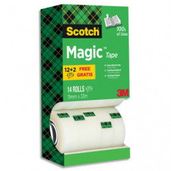 SCOTCH Tour distributrice de 14 rouleaux de ruban adhésif Magic invisible dont 4 offerts - 19 mm x 33 m