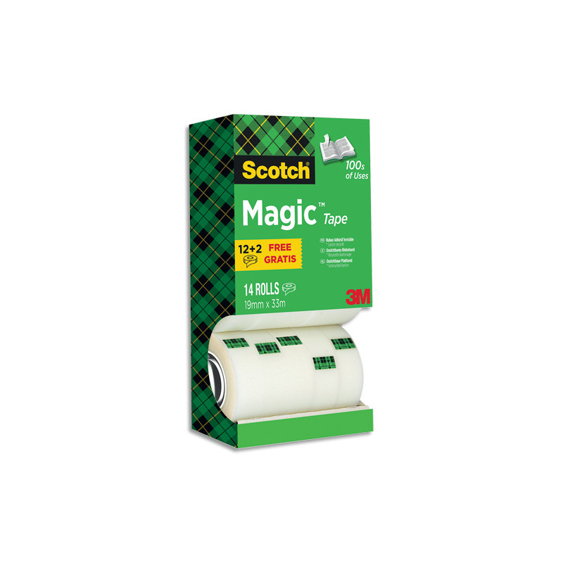 SCOTCH Tour distributrice de 14 rouleaux de ruban adhésif Magic invisible dont 4 offerts - 19 mm x 33 m
