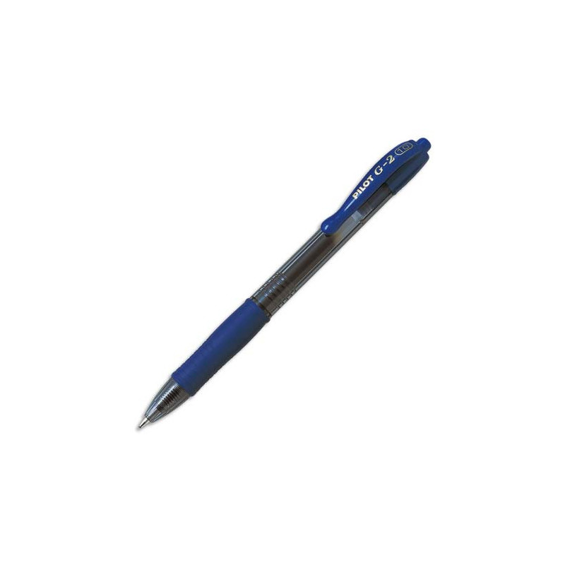 PILOT Stylo bille pointe moyenne rétractable encre gel Bleue corps plastique avec grip caoutchouc G2