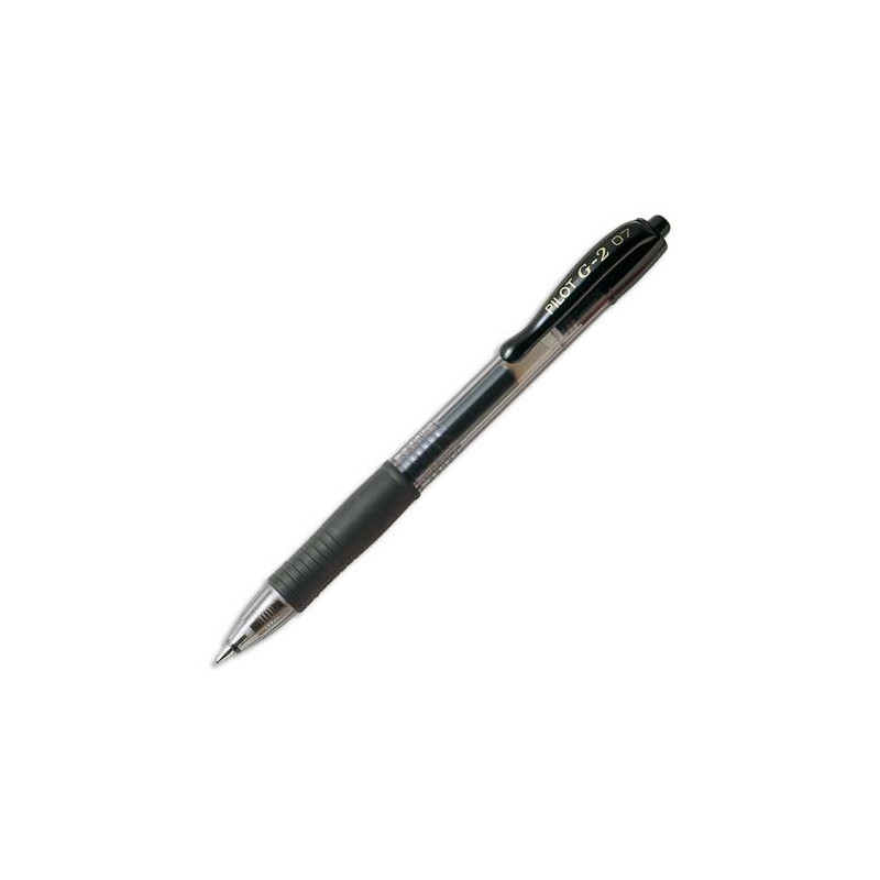 PILOT Stylo bille pointe moyenne rétractable encre gel Noire corps plastique avec grip caoutchouc G2