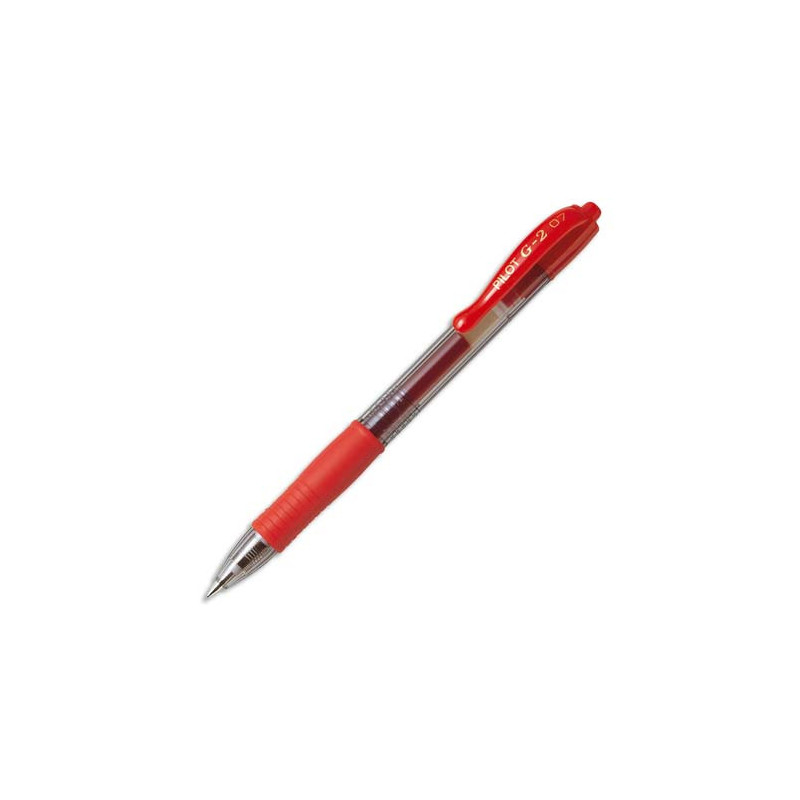 PILOT Stylo bille pointe moyenne rétractable encre gel Rouge corps plastique avec grip caoutchouc G2