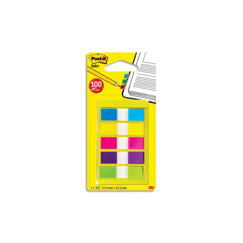 POST-IT Marque-pages POST-IT® étroits (5x20) couleurs néon dans dévidoir