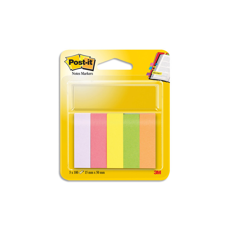 POST-IT Marque-pages POST-IT® papier (5x100) couleurs néons assortis