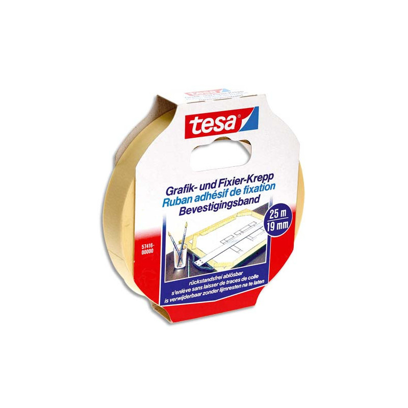 TESA Ruban adhésif papier Krepp spécial arts graphiques, rouleau de 19mm x 25m