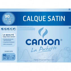 CANSON Pochette de 12 feuilles 24x32cm papier calque 70g. Avec pastilles repositionnables