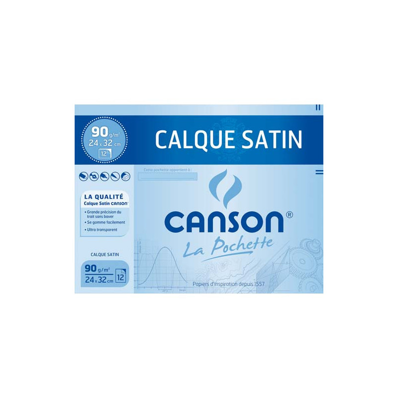 CANSON Pochette de 12 feuilles 24x32cm papier calque 70g. Avec pastilles repositionnables