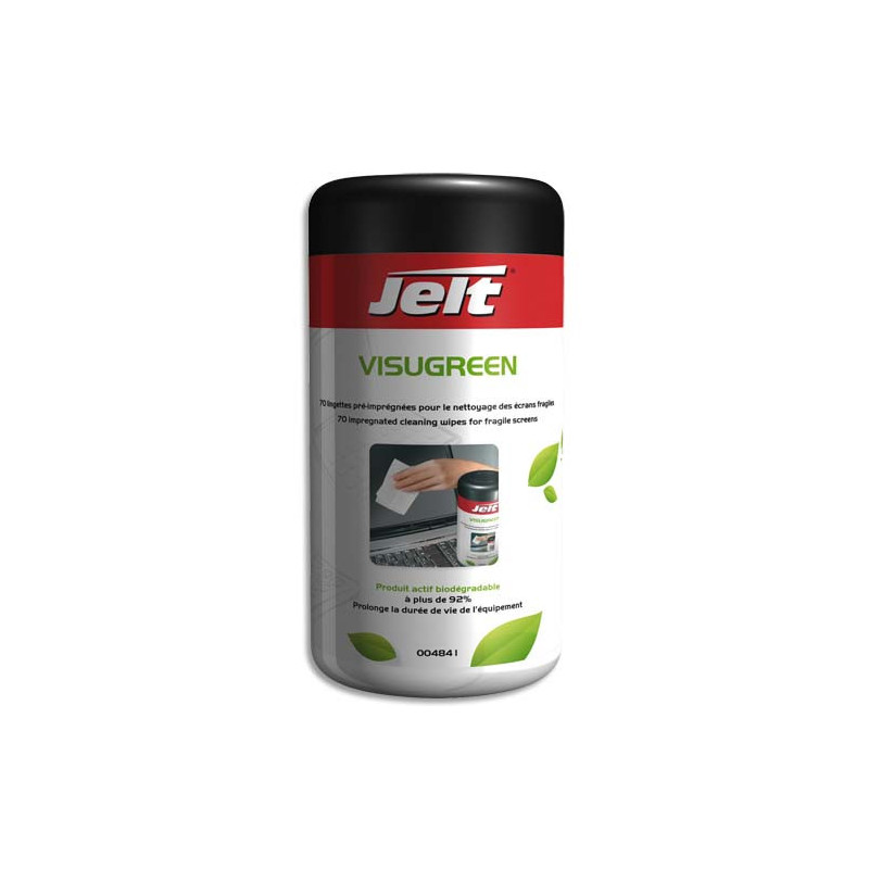 JELT Lingettes VISUGREEN pré-imprégnées d'une solution biodégradable pour écrans fragiles, B/70 4841