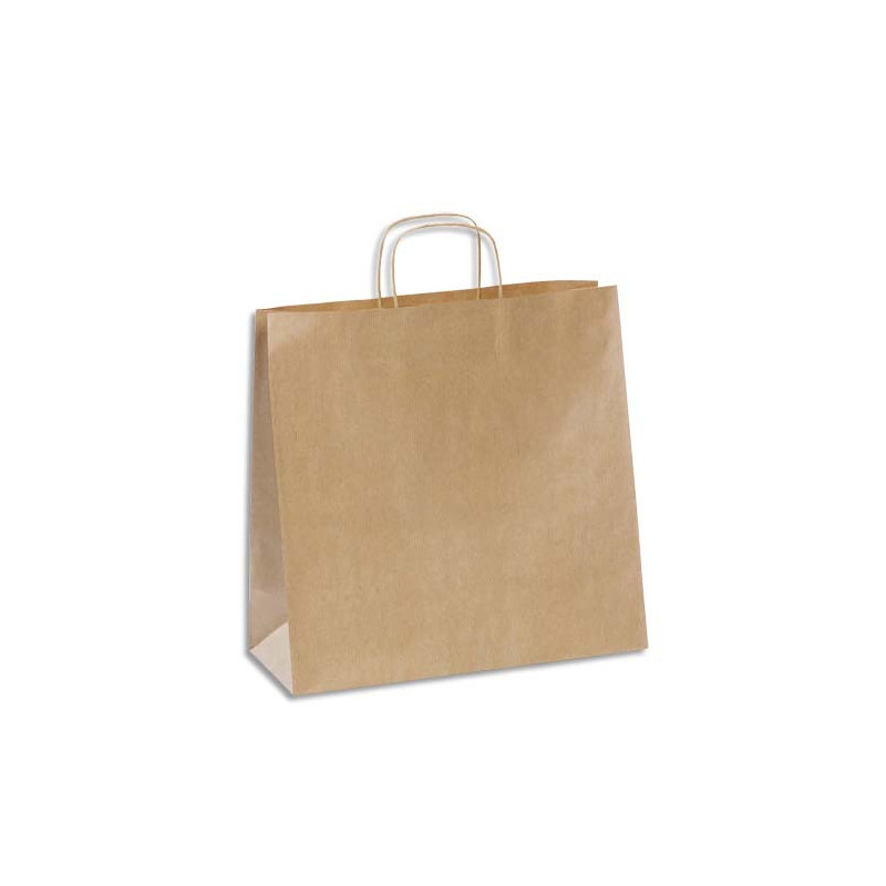 Paquet de 100 sacs kraft brun 100g à poignée torsadées, Ouverture 35 x Hauteur 34,5 x Soufflet 14 cm