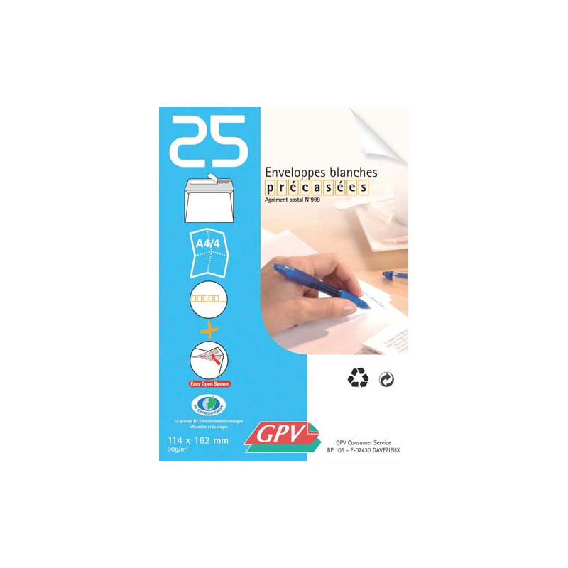 GPV Paquet de 25 enveloppes auto-adhésive 90 grammes format 110x220 mm