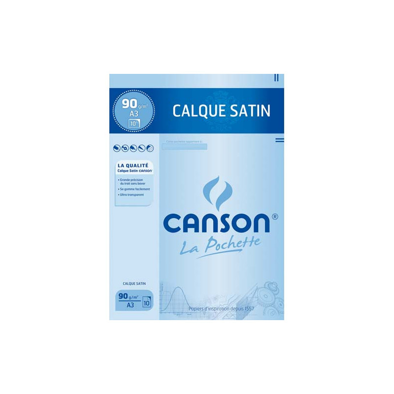 CANSON Pochette de 10 feuilles papier calque satin 90g A3 Ref-17153
