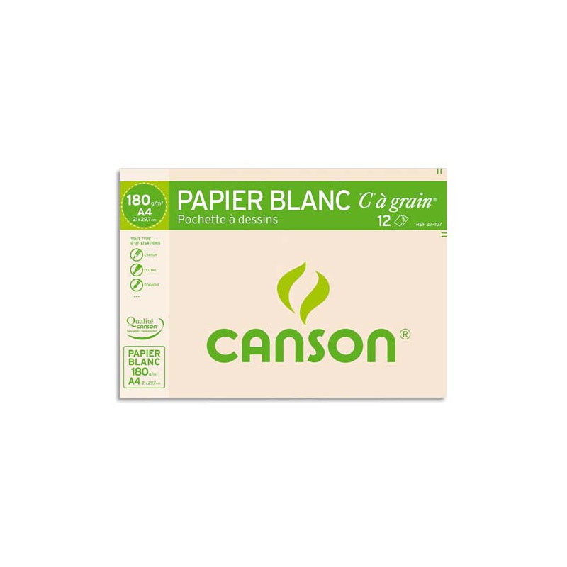 CANSON Pochette de 12 feuilles de papier dessin C A GRAIN 180g A4 Ref-27107