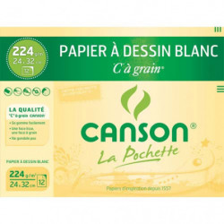 CANSON Pochette de 12 feuilles de papier dessin C A GRAIN 224g 24x32cm Ref-27103