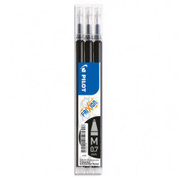 PILOT Set de 3 recharges pour roller FriXion Ball. Pointe moyenne 0,7 mm. Encre Noir