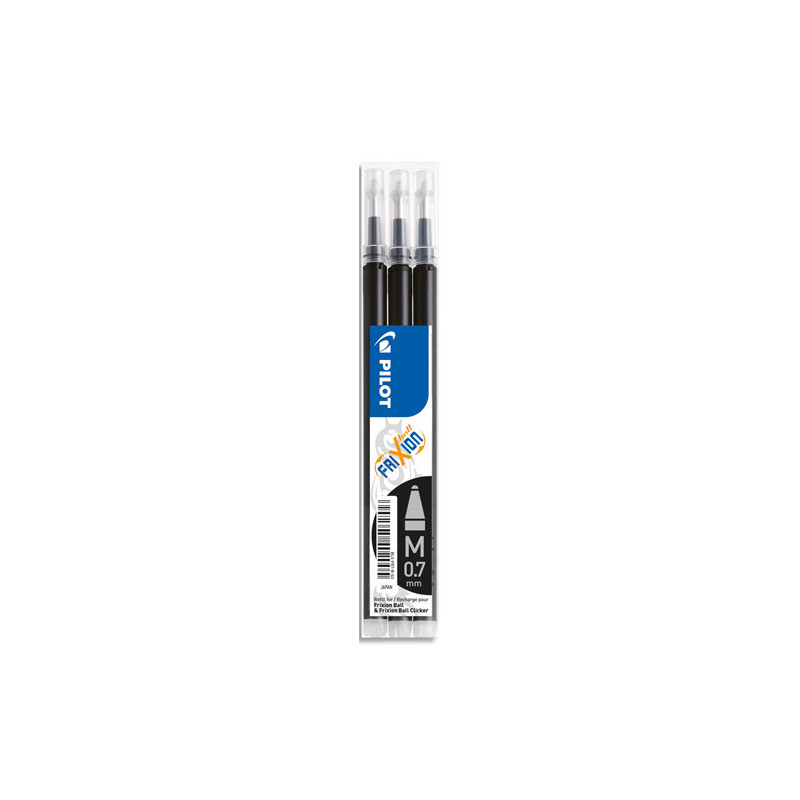 PILOT Set de 3 recharges pour roller FriXion Ball. Pointe moyenne 0,7 mm. Encre Noir