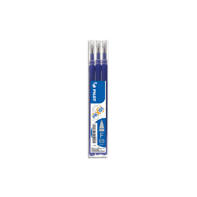 PILOT Set de 3 recharges pour roller FriXion Ball. Pointe moyenne 0,7 mm. Encre Bleu