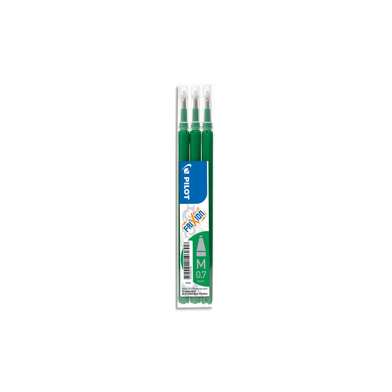 PILOT Set de 3 recharges pour roller FriXion Ball. Pointe moyenne 0,7 mm. Encre Vert