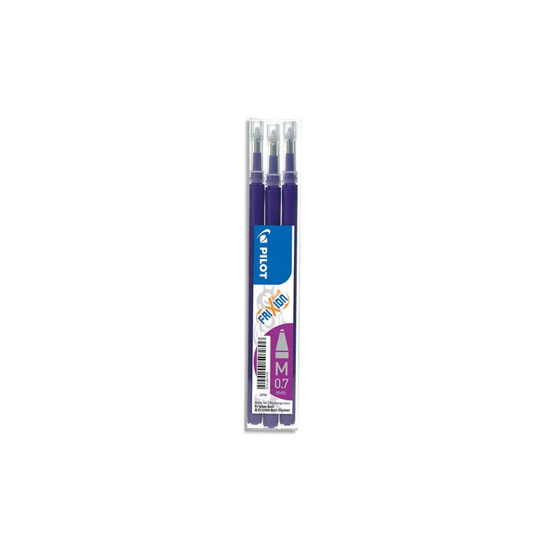 PILOT Set de 3 recharges pour roller FriXion Ball. Pointe moyenne 0,7 mm. Encre Violet