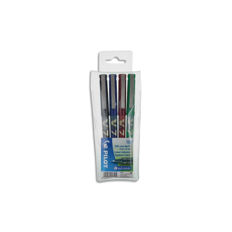 PILOT Pochette de 4 stylos feutre pointe tubulaire 0,7 mm encre liquide 4 couleurs HI-TECPOINT BX-V7