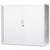 MT INTERNATIONAL Armoire basse métal monobloc Corps/Rideaux Blanc 2 tablettes Dim. L120 x H105 x P43 cm