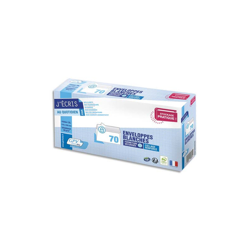GPV Paquet de 70 enveloppes Blanches auto-adhésives, format DL 110x200mm 80g NF PEFC