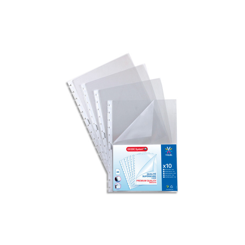 VIQUEL Sachet de 10 pochettes perforées à ouverture coin pour reliure Maxi-Géode polypropylène 8/100e