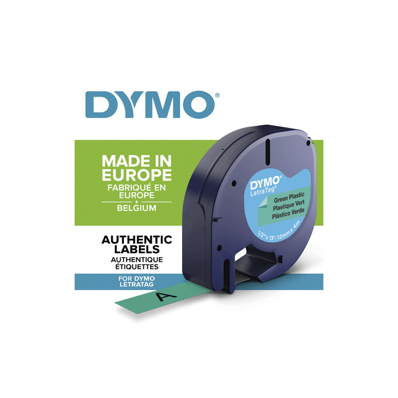 DYMO Ruban LETRATAG Noir/plastique Vert 12mmx4m