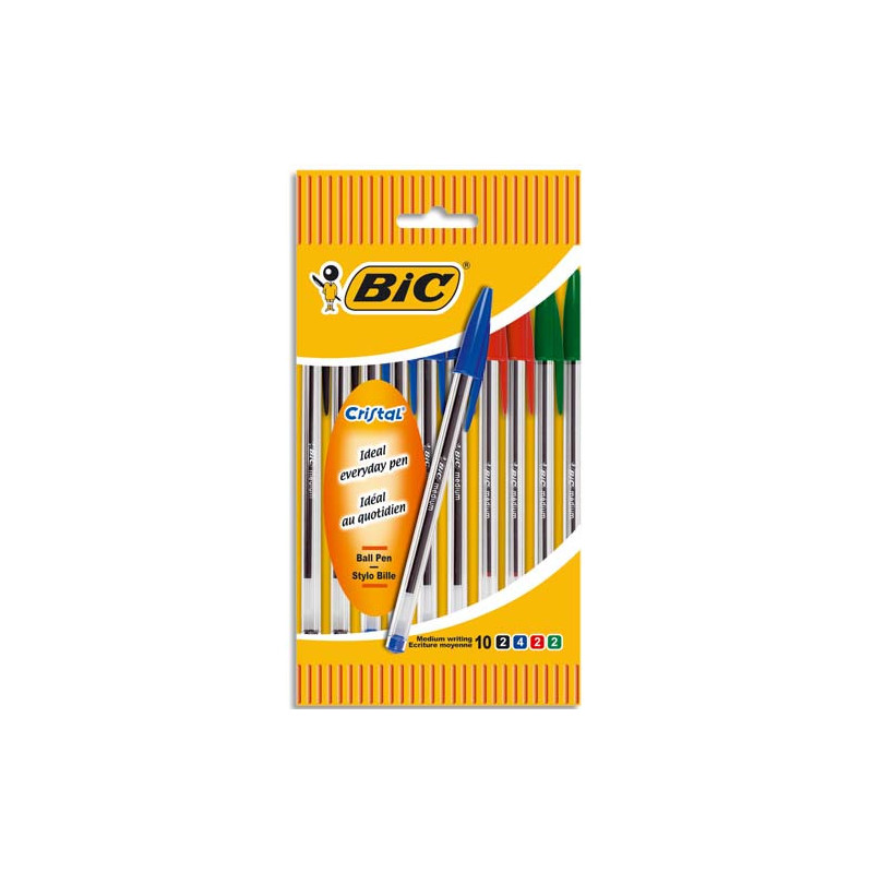 BIC Cristal Original Stylos-Bille Pointe Moyenne (1,0 mm) - Couleurs Assorties, Pochette de 10