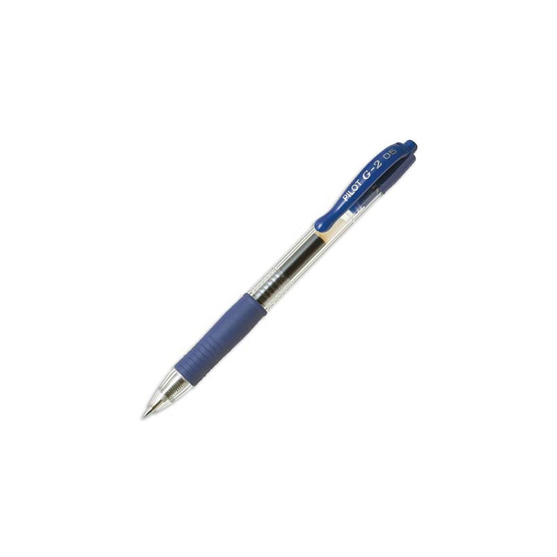 PILOT Stylo à bille pointe fine rétractable encre gel Bleue corps plastique avec grip caoutchouc G2