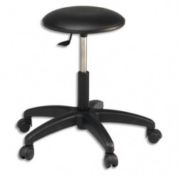 Tabouret bas standard vinyle Noir sur roulettes, réglable en hauteur