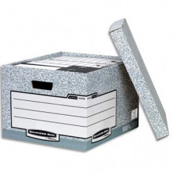 BANKERS BOX Caisse standard L40,4xh29,2xp33,5cm, montage automatique, carton recyclé Gris/Blanc