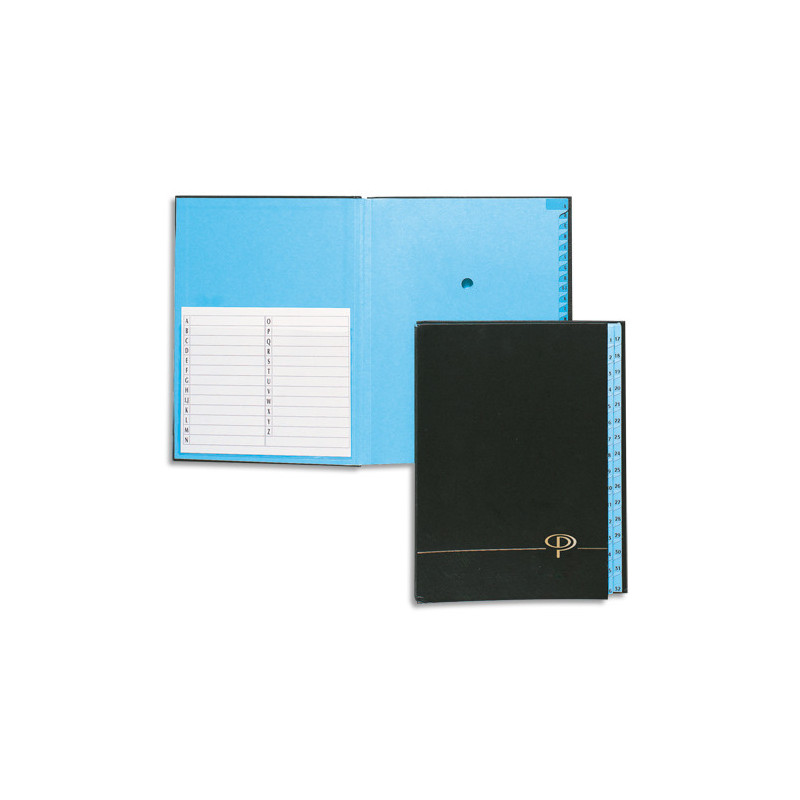 PERGAMY Trieur alphabétique 26 compartiments, couverture rigide plastifiée en PVC noir
