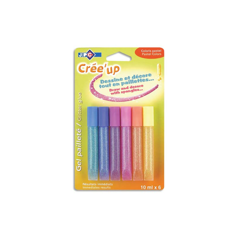 WONDAY Blister de 6 tubes gel pailette couleurs pastel, flacon de 10 ml