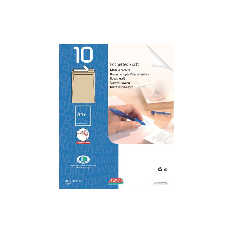 GPV Paquet de 10 pochettes kraft autoadhésif 90g format 260x330 24