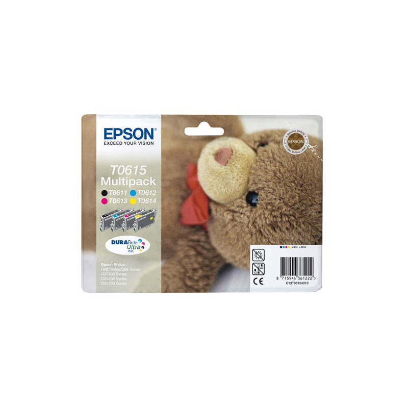 EPSON Multipack Cartouches Jet d'Encre DURABrite Ultra N/C/M/J ''Ourson'' (T0615) - C13T06154010