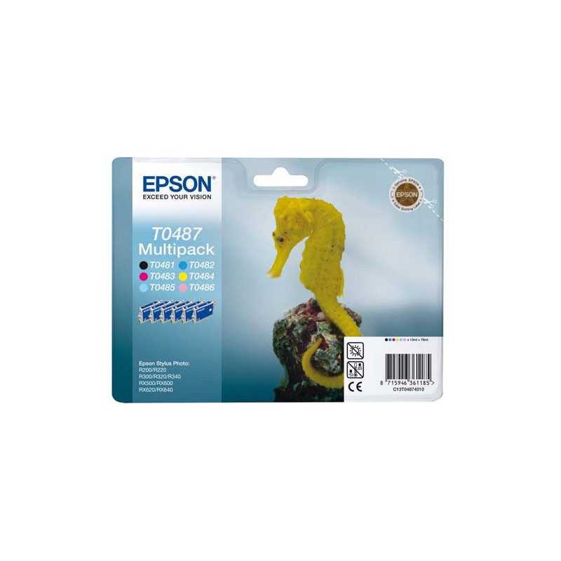 EPSON Multipack Cartouches Jet d'Encre QuickDry N/C/Cc/M/Mc/J ''Hippocampe'' (T0487) - C13T04874010