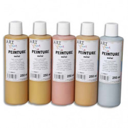 ART PLUS Lot de 5 flacons 250ml d'acrylique. Assortis métal : bronze, Beige, or rosé, or, métal