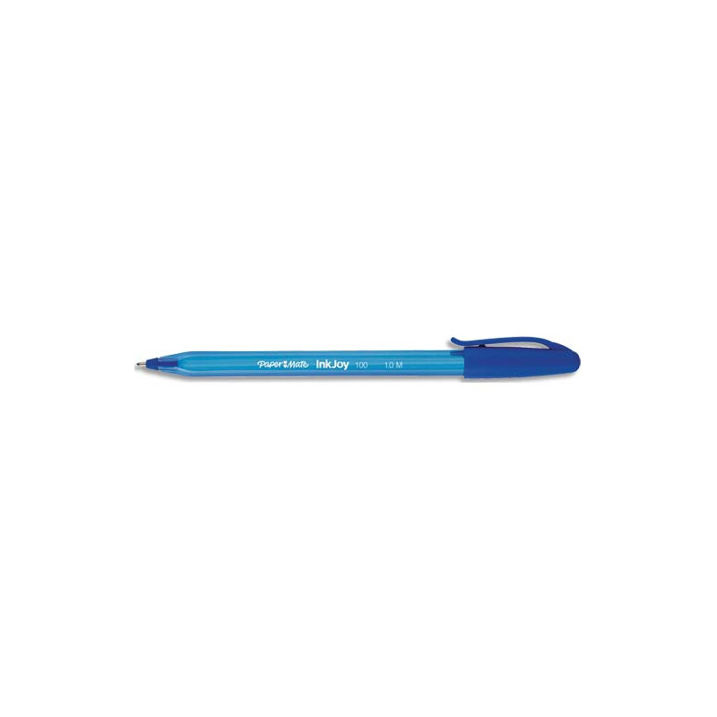 PAPERMATE Stylo bille à capuchon, pointe moyenne, corps triangulaire plastique couleur, encre ULV Bleue.