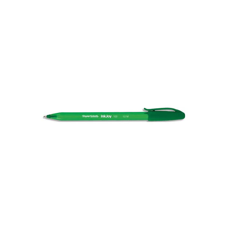 PAPERMATE Stylo bille à capuchon, pointe moyenne, corps triangulaire plastique couleur, encre ULV Verte.