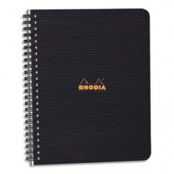 RHODIA Cahier spirale couverture Noire PP 16x21cm 160 pages 5x5 perforées 4 trous