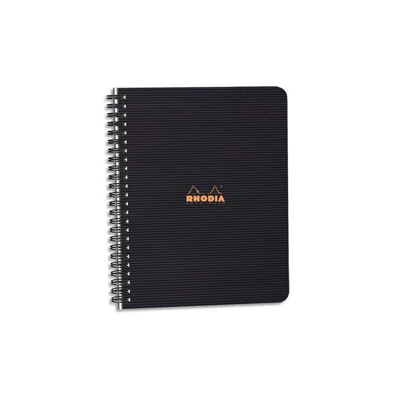 RHODIA Cahier spirale couverture Noire PP 16x21cm 160 pages lignée 6mm perforées 4 trous