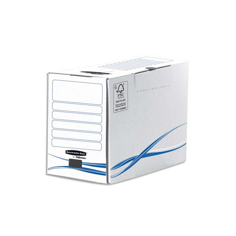 BANKERS BOX Boîte archives dos de 20cm BASIQUE, montage manuel, en carton Blanc/Bleu